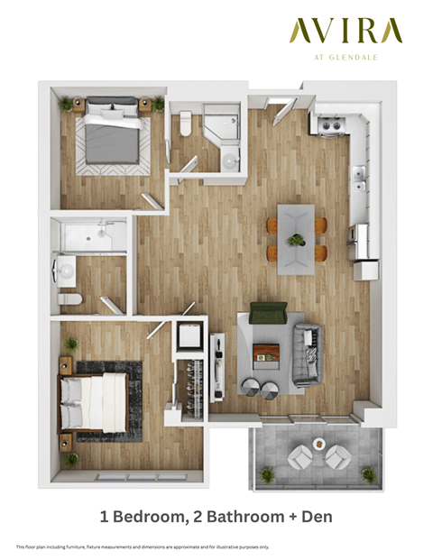 Floor plan for 1 bed, 2 baths, 1008 sqft